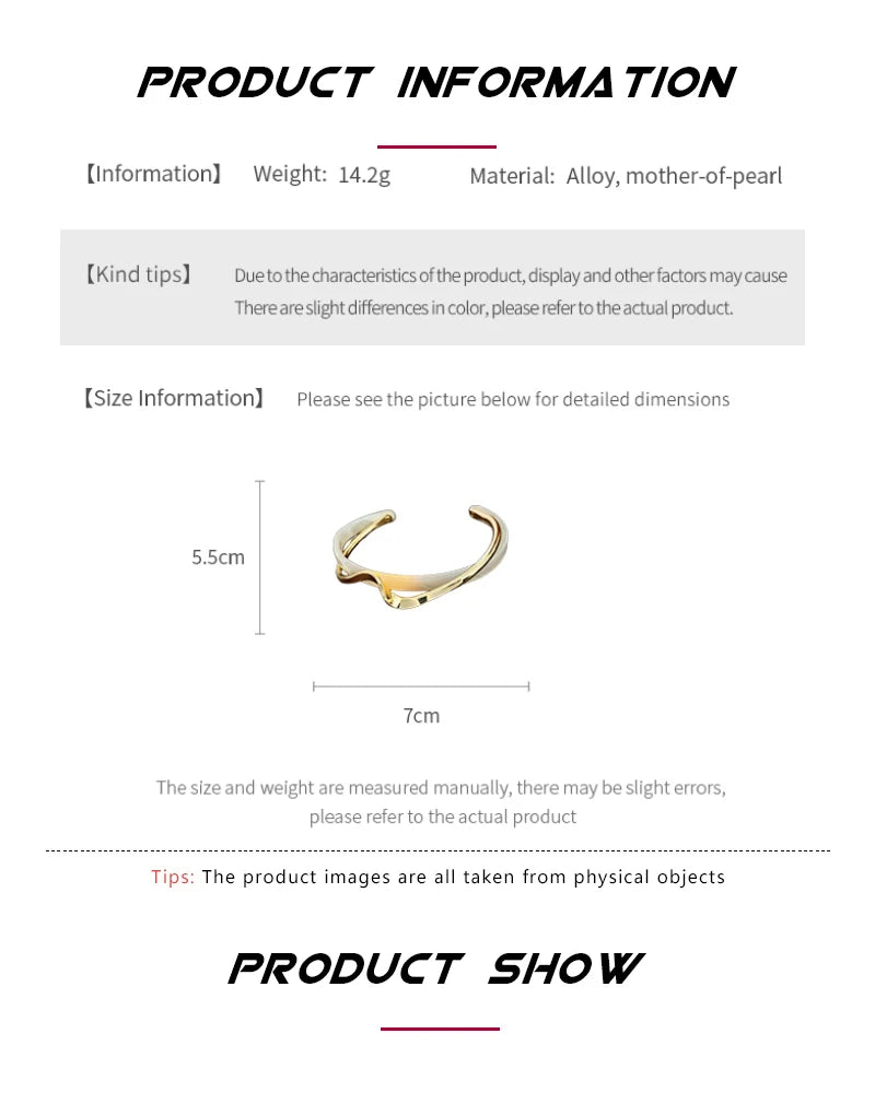 White Shellfish Bracelets Board Bend Metal Bangles Womens Hand Bracelets Geometric C- shaped Opening Bracelets Jewelry Gifts