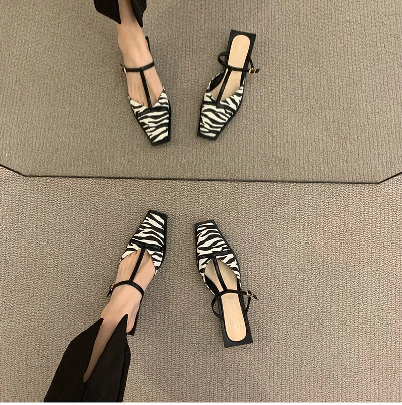 2024 Summer Women Mules Slipper Fashion Shallow Square Toe Slides Outdoor Dress Sandal Women's Sandalias