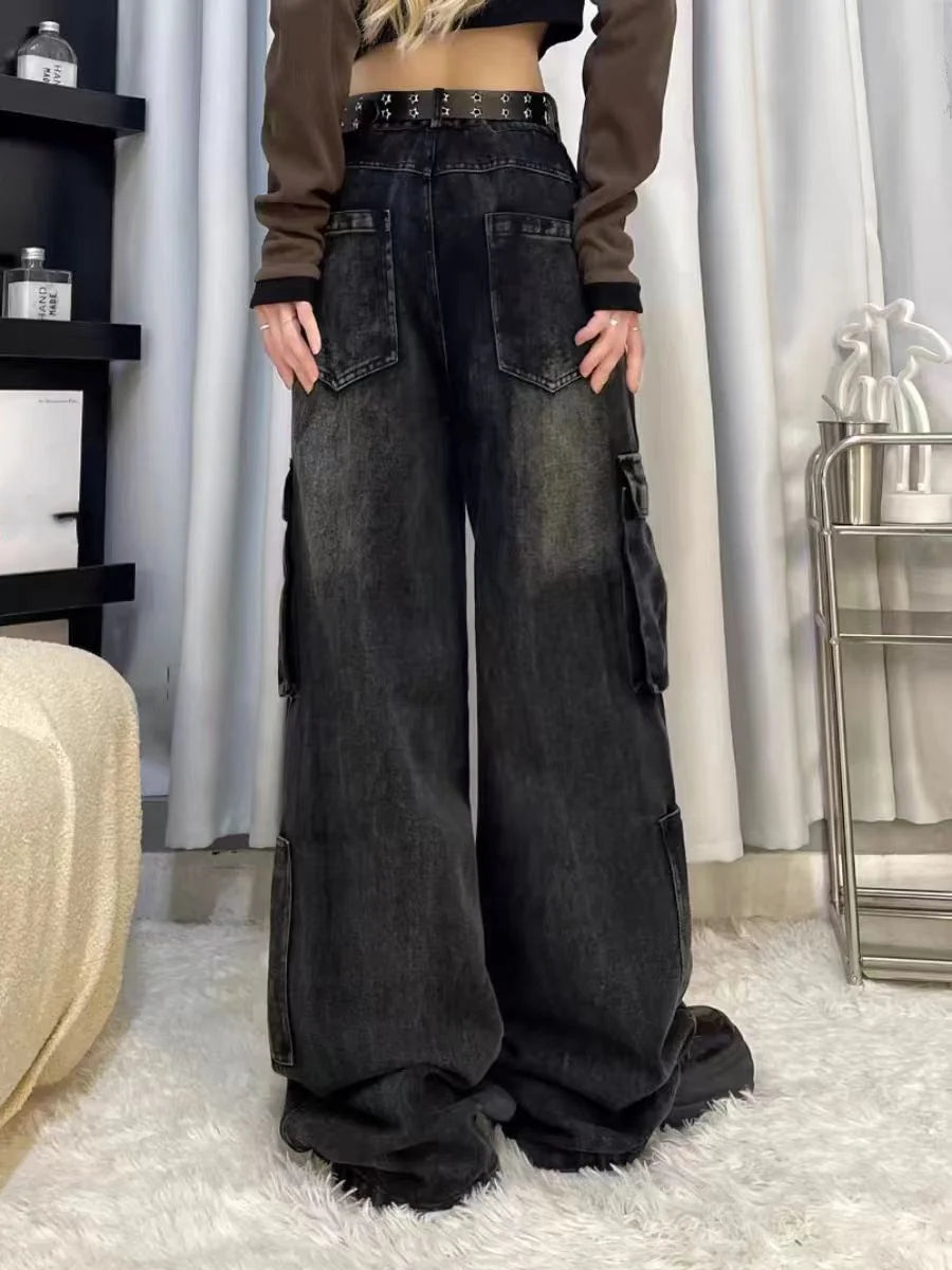 American High Street Cargo Pants Women 2024 New Summer Trendy Jeans Y2k Fashion Niche Design Women's Cargo Pants