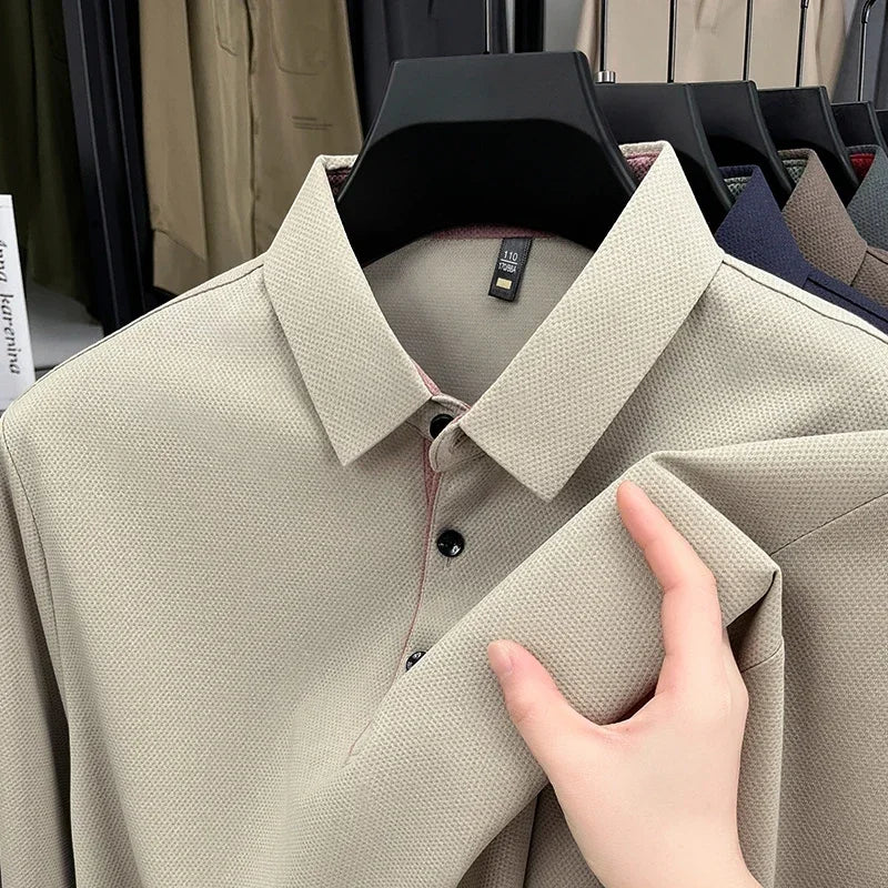 2025 Trend  Men's Long Sleeved Popular Casual T-shirt  Lapel POLO Men's Clothing