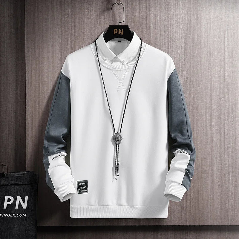 Long Sleeve Hoodies Men Clothes Fashion Casual Pullover Round Neck Fall Street Oversized Male Sportswear Hoodies Pachwork