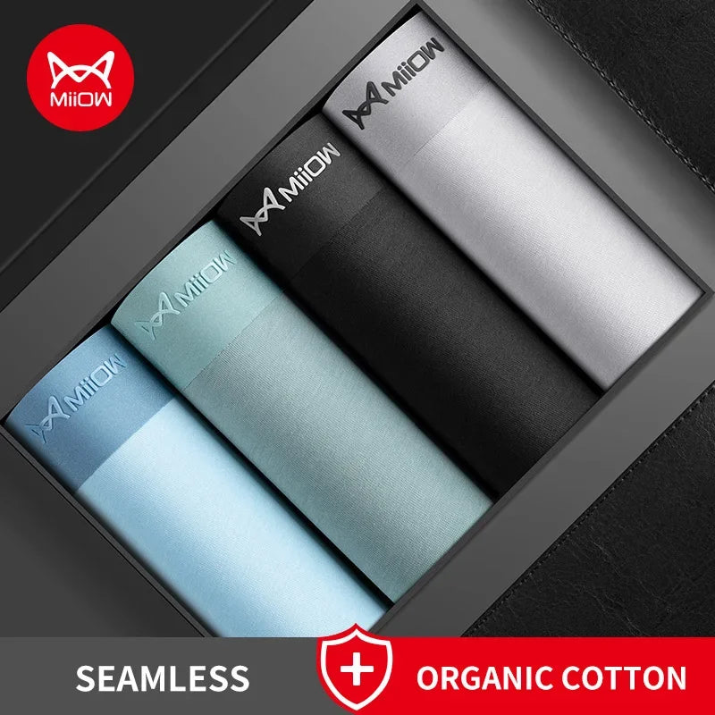 MiiOW 4Pcs Cotton Men's Panties Graphene Antibacterial Boxer Innerwear Man Underwear Seamless Breathable Man Underpants Boxers