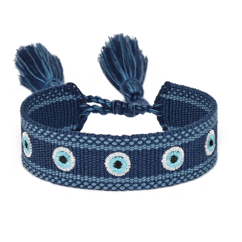 Woven Bracelets Evil Eyes Stackable Wrap Fabric Bracelets