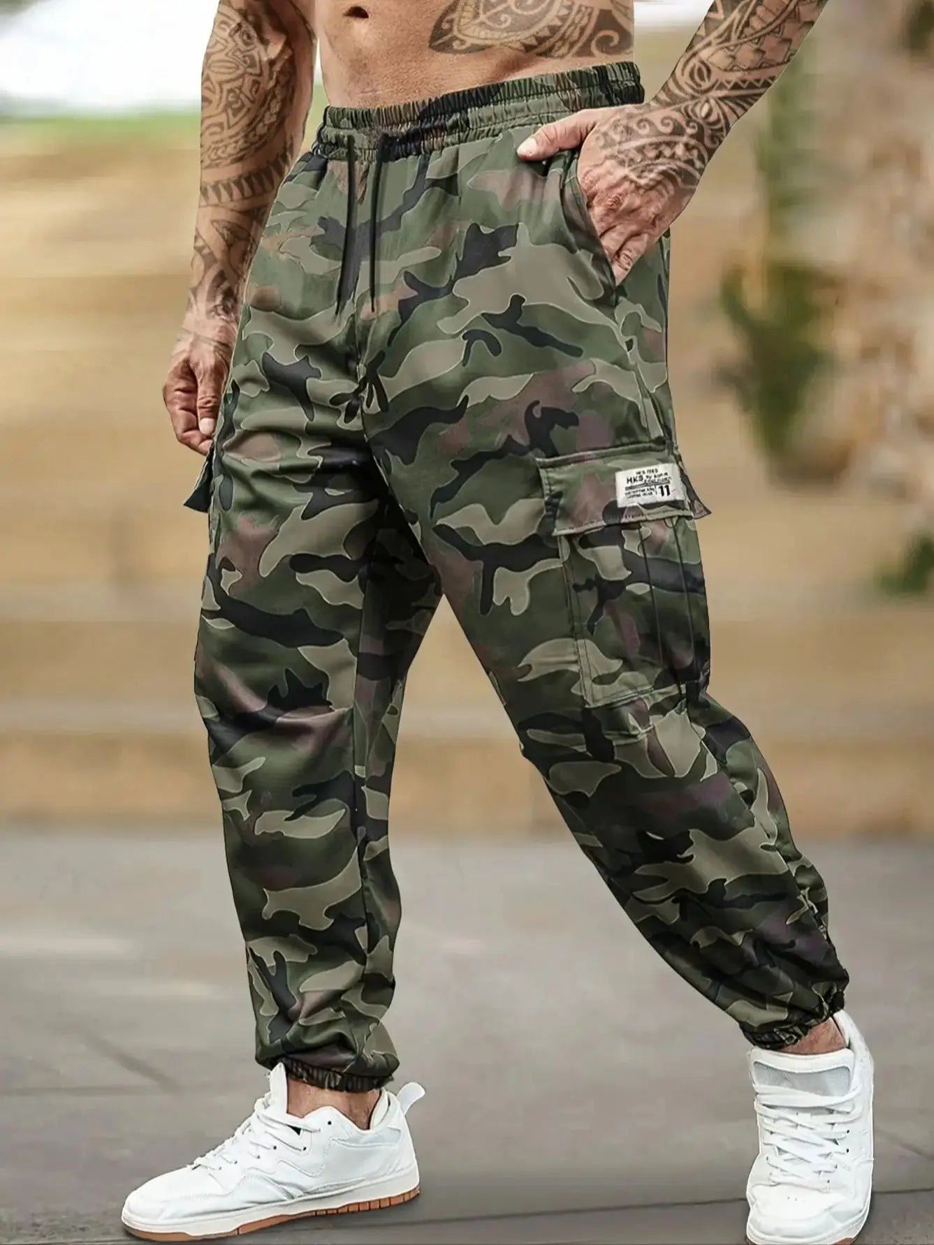 [Trendy Camo Cargo Pants] Camo Cargo Pants - Men's Trendy Casual Regular Fit Trousers With Side Pocket For Outdoor Activities