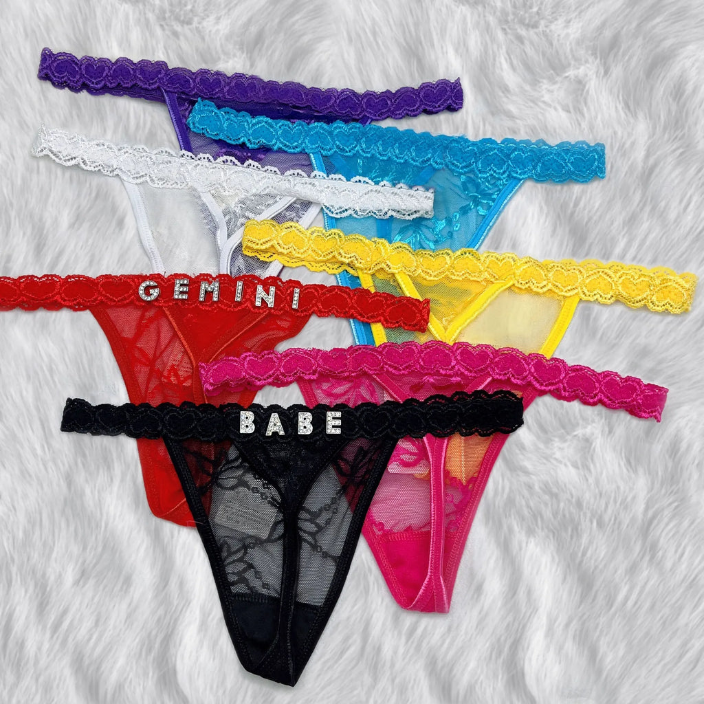 Custom Thong Panties With Name G-string Thongs Sexy Girls Name Underwear Bikini Soft Lace Tanga Christmas Gifts for Her