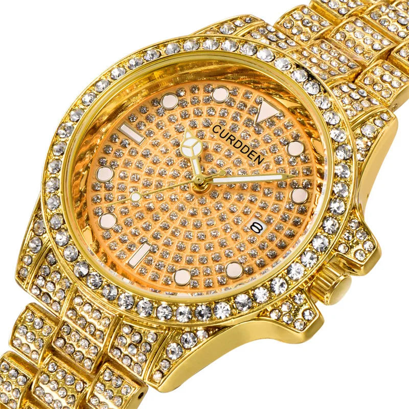 Montre Homme Men Famous Brand Watches Hip Hop Diamond Fashion Casual Golden Luxury Date Quartz Vintage Watch Silver Reloj Hombre