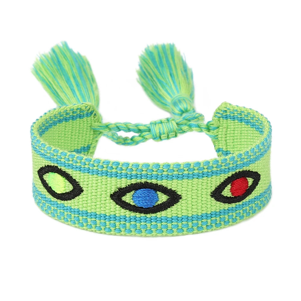 Woven Bracelets Evil Eyes Stackable Wrap Fabric Bracelets
