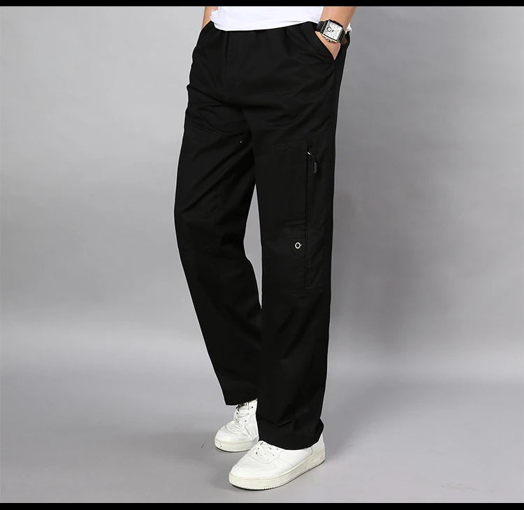 IPPOLICH Men's Pants Sweatpant Leisure Breathable Pants Pockets Wide Leg Cotton Black Cargo Pants Classic Man Casual Cargo Pants
