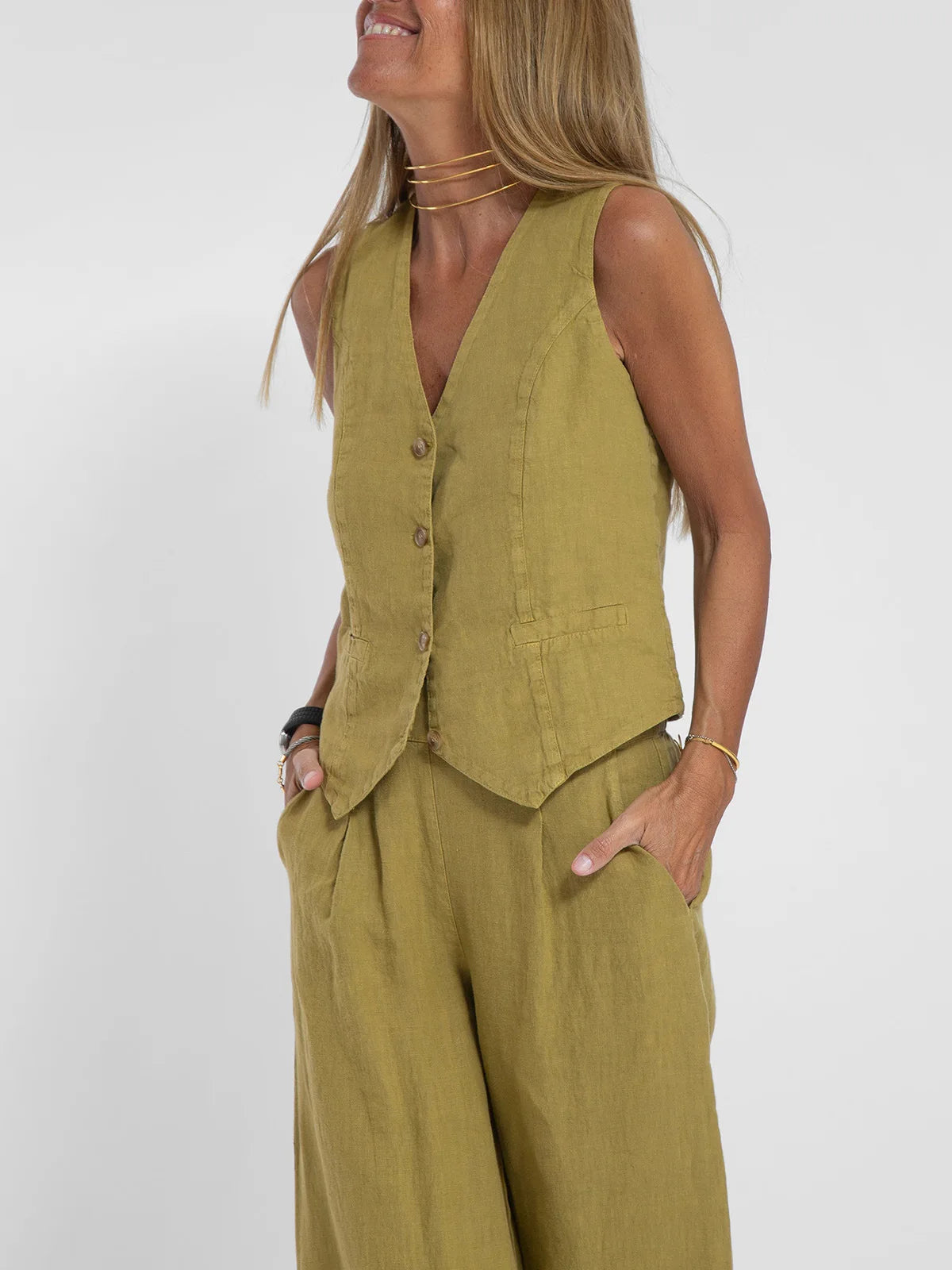 Women's Clothing 2024 Spring Summer New Fashionable Vest Pants Collage Splicing Pure Sleeveless Color Temperament Casual Suit