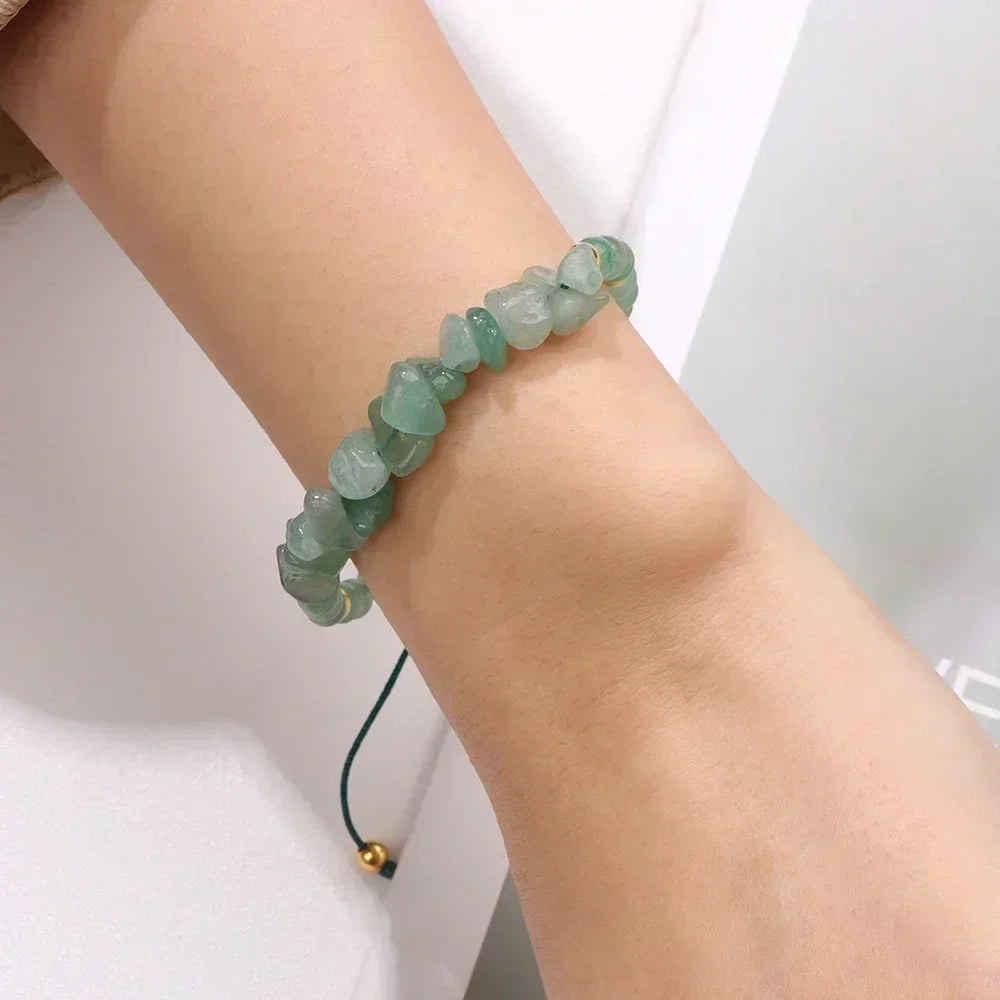 Hot Irregular Green Aventurines Gravel Bracelets Natural Stone Amethysts Bracelets Women Adjustable  Rope Braided Bracelets Gift