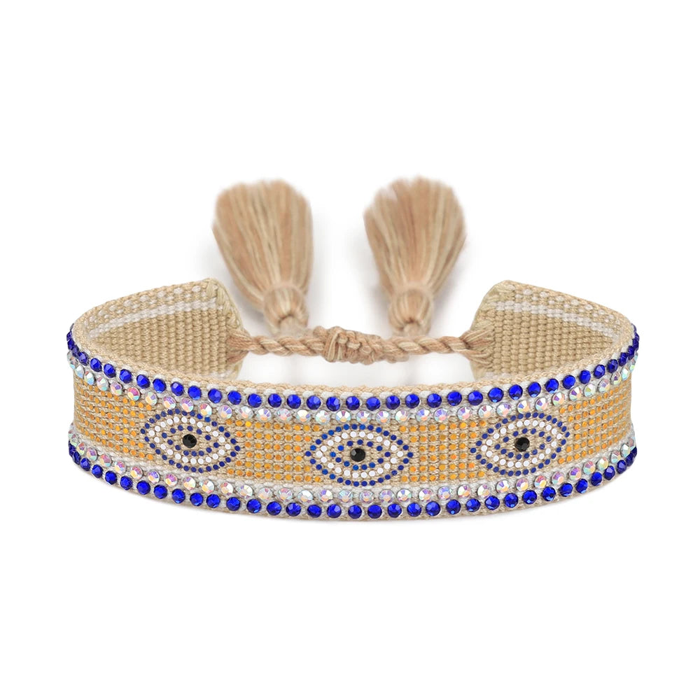 Evil Eyes Woven Bracelets Stackable Wrap Fabric Bracelets