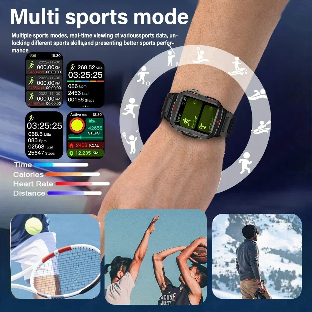 2024 Military Montres Hommes Smartwatch LED Outdoor Sports Watches For Men Women 1.73inch Bluetooth reloj hombre Smart Watch