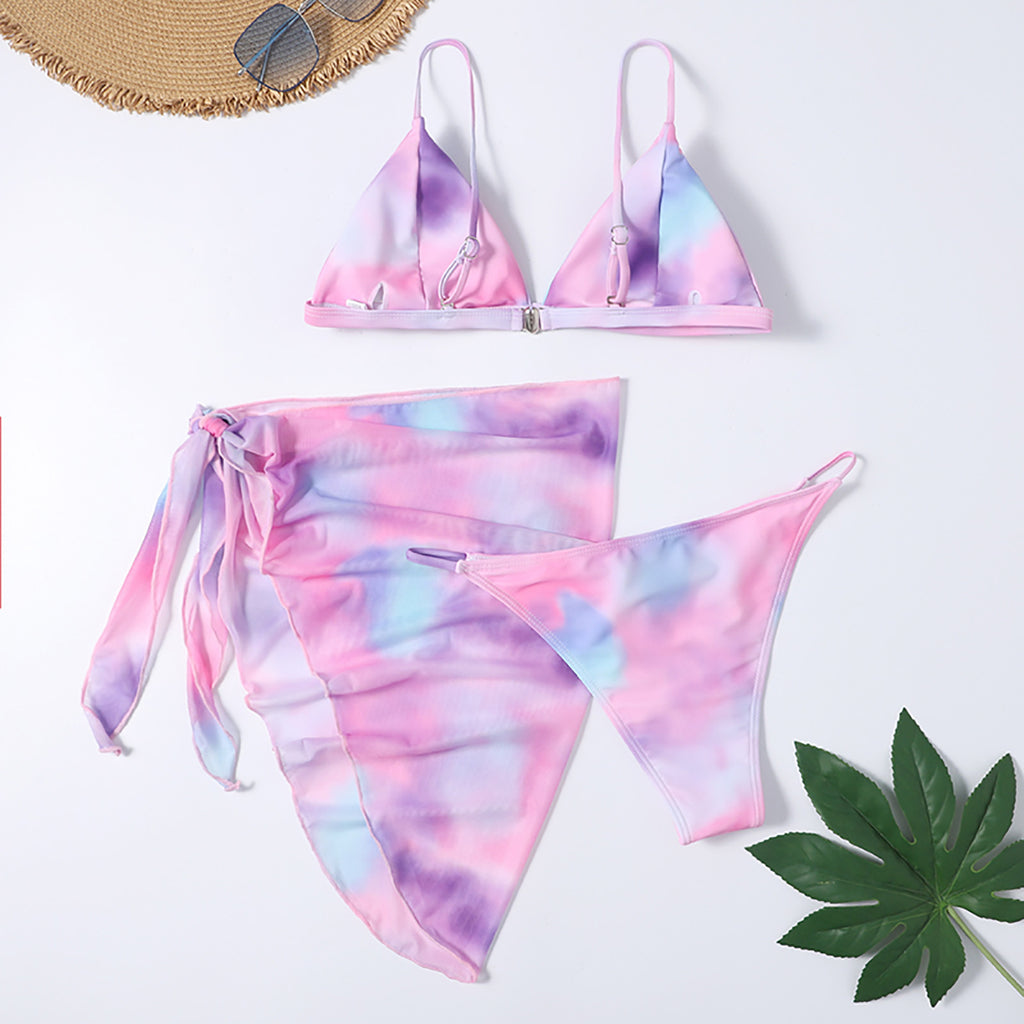 Women's Swimsuit 2023 Plus Size Bikinis Sets For Women Split High Waist Tie-dye Printed Three-piece Skirt Bikini Free Shipping