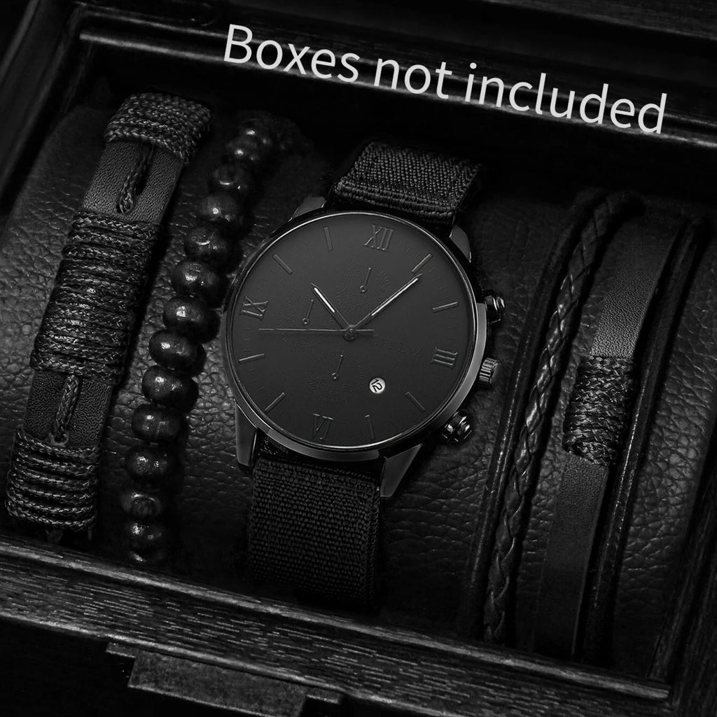 4/5PCS Fashion Men Watches Casual Male's Quartz Watch Bracelets Set Relogio Masculino Reloj Hombre（Without Box）