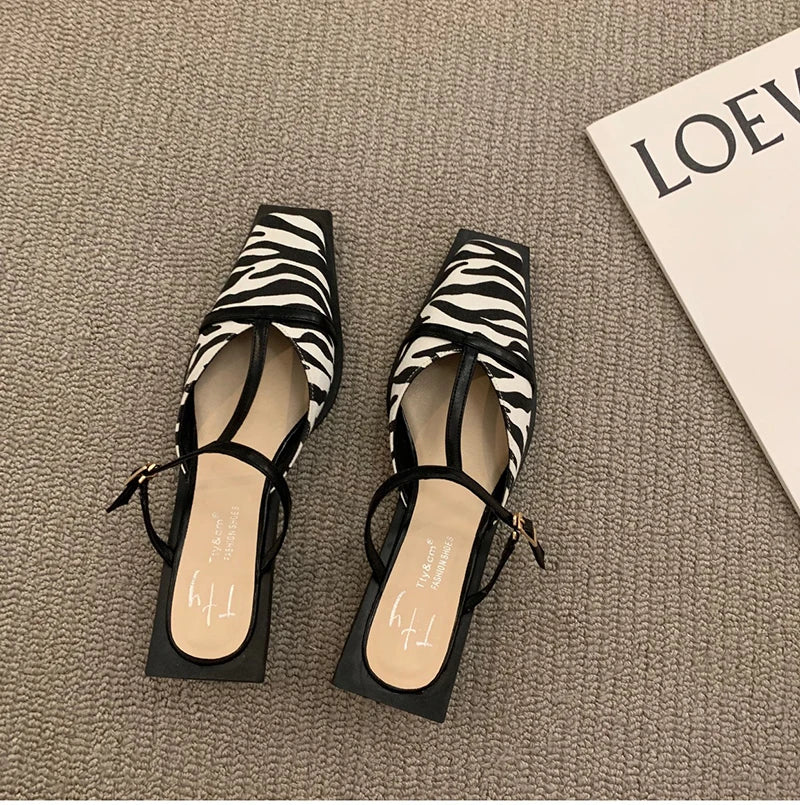 2024 Summer Women Mules Slipper Fashion Shallow Square Toe Slides Outdoor Dress Sandal Women's Sandalias