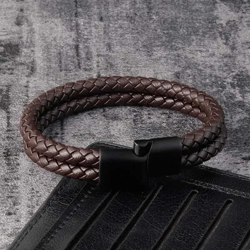 Trendy Leather Bracelets Men Stainless Steel Braided Rope Bracelets For Male Bracelets Jewelry
