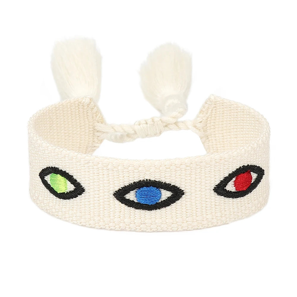 Woven Bracelets Evil Eyes Stackable Wrap Fabric Bracelets
