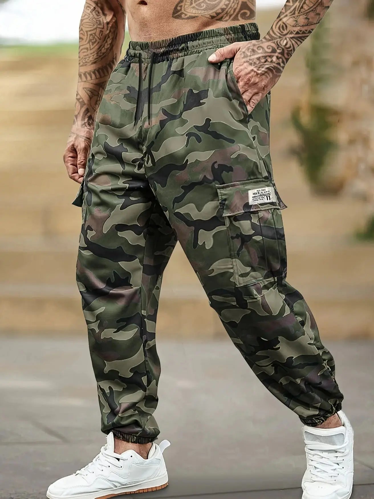 [Trendy Camo Cargo Pants] Camo Cargo Pants - Men's Trendy Casual Regular Fit Trousers With Side Pocket For Outdoor Activities