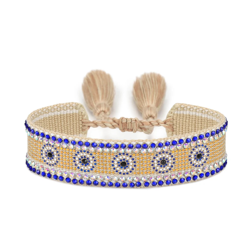 Evil Eyes Woven Bracelets Stackable Wrap Fabric Bracelets