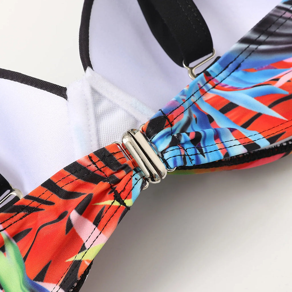 Sexy Print Split Swimsuit Fashion Steel Support Separate Two-Piece Bikini Sets Beach Pool Bather Holiday Back Buckle Swimwears