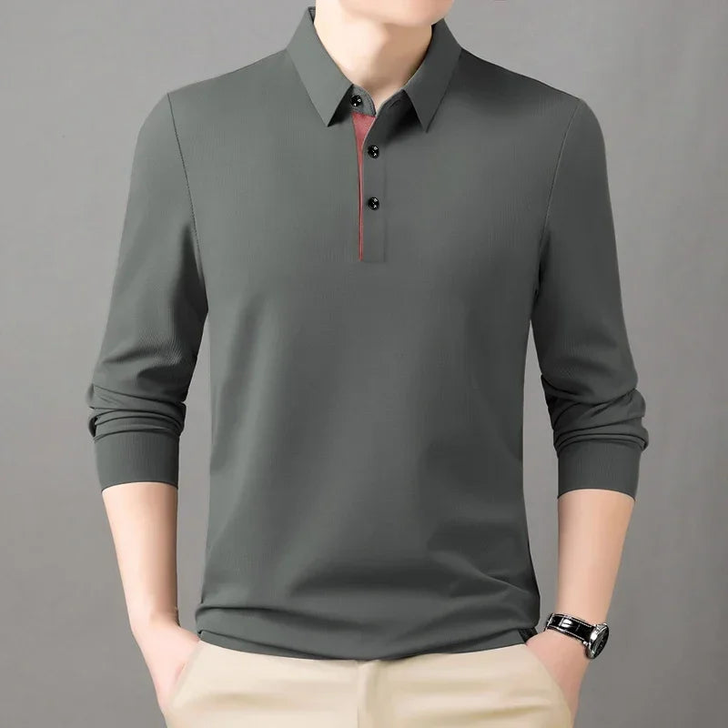 2025 Trend  Men's Long Sleeved Popular Casual T-shirt  Lapel POLO Men's Clothing
