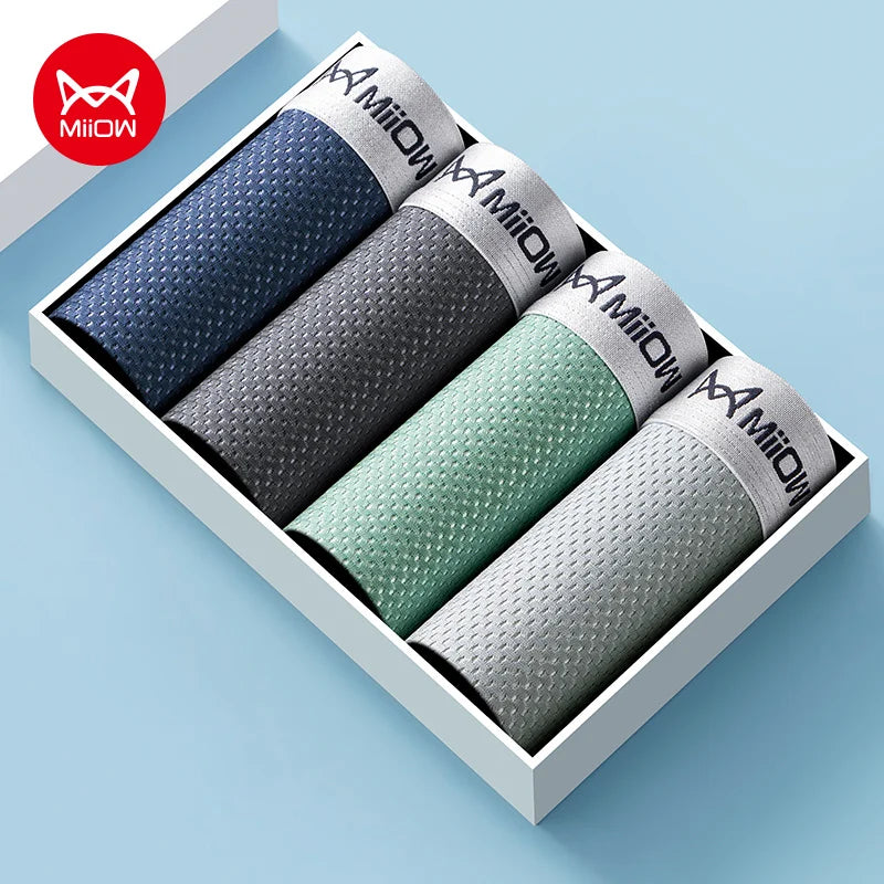 MiiOW 4Pcs Ice Silk Men Underwear Boxer 7A Antibacterial Crotch Men's Panties Breathable Mesh Man Underpants Sexy Boxer Briefs