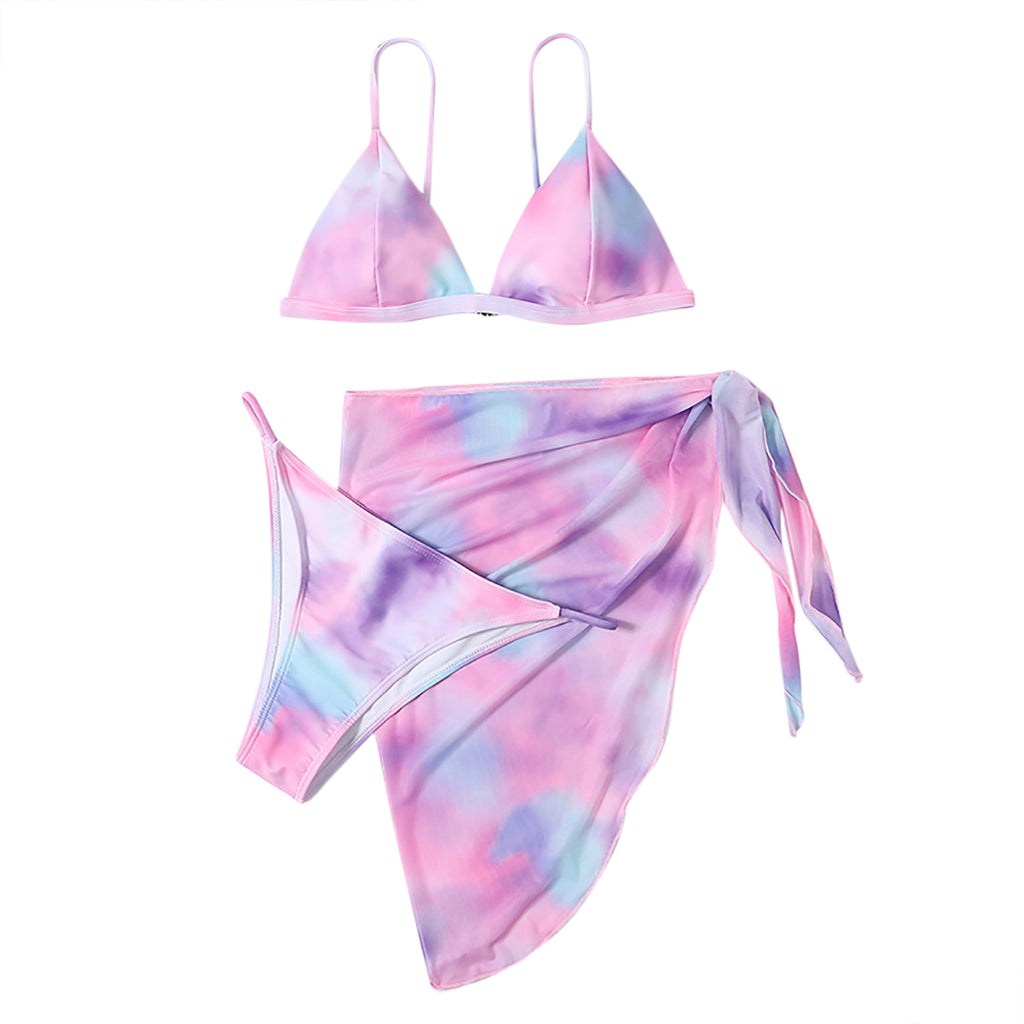 Women's Swimsuit 2023 Plus Size Bikinis Sets For Women Split High Waist Tie-dye Printed Three-piece Skirt Bikini Free Shipping