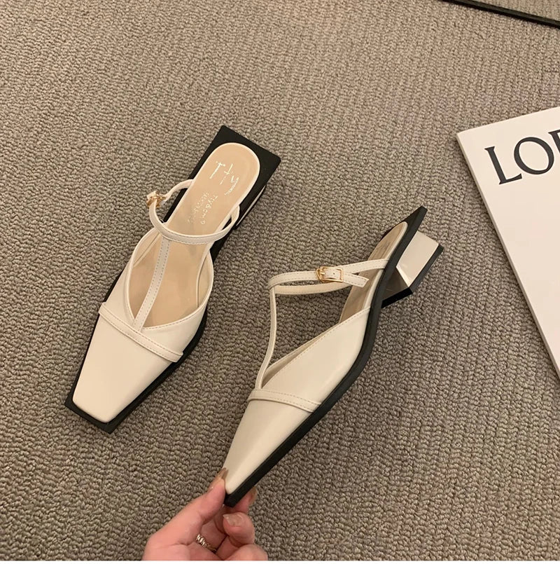 2024 Summer Women Mules Slipper Fashion Shallow Square Toe Slides Outdoor Dress Sandal Women's Sandalias