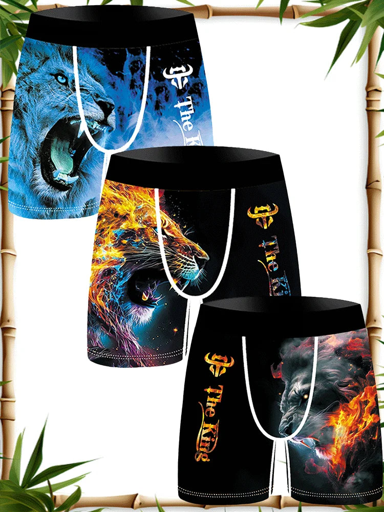 3Pcs Animal Print Men Fshion Underwear Boxers Breathable Man Underpants S-3XL Mens Swimming Underwear Men's Panties Boxer Briefs