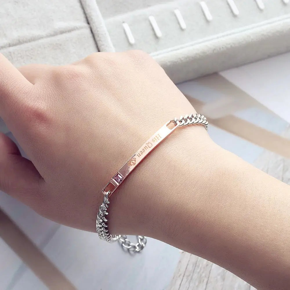 Couple Bracelets Stainless Steel Love Bangle Her King His Queen Bracelets Crystal Crown Bracelets Women's Bracelets