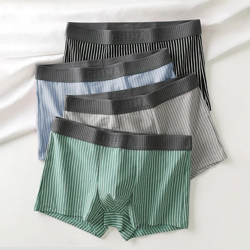 1Pcs Boxer Shorts Men's Underwear Sexy Panties Cotton Striped Man Underpants Male Boxers Homme U Convex Lingerie