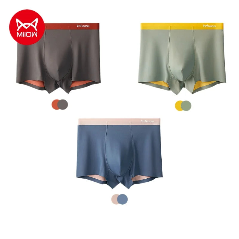 MiiOW 3Pcs Silky Ice Silk Men Underwear Boxers Modal Antibacterial Men's Boxer Panties Light Breathable Man Underpants Trunks