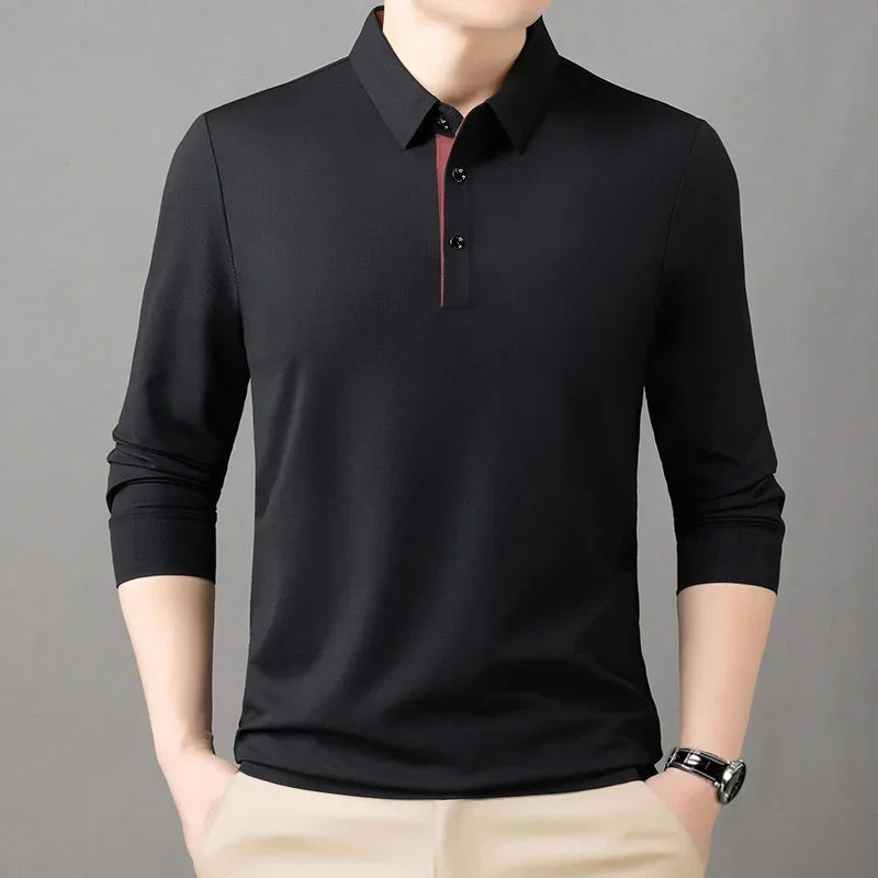 2025 Trend  Men's Long Sleeved Popular Casual T-shirt  Lapel POLO Men's Clothing