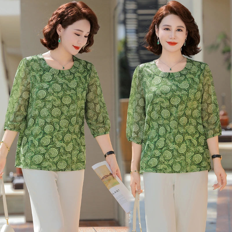 New Vintage Chiffon Women's Clothing Korean Pullovers Women's Clothing Summer Printing half sleeve Tops O-neck T-Shirts