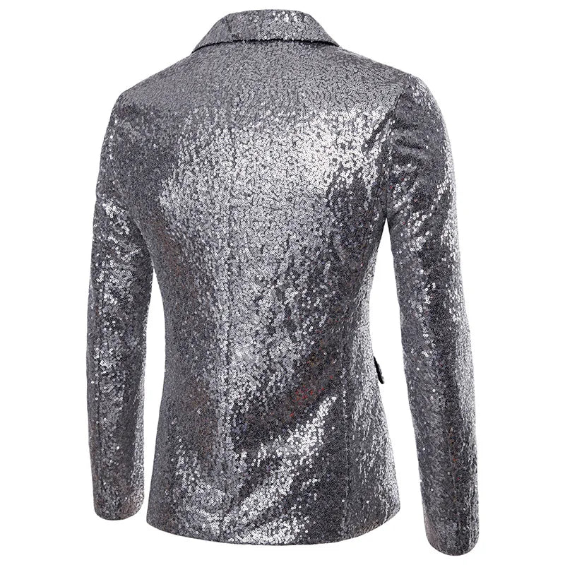 Nightclub Men's Clothing Long Sleeve Sequined Blazer Jacket Single Button Solid Color