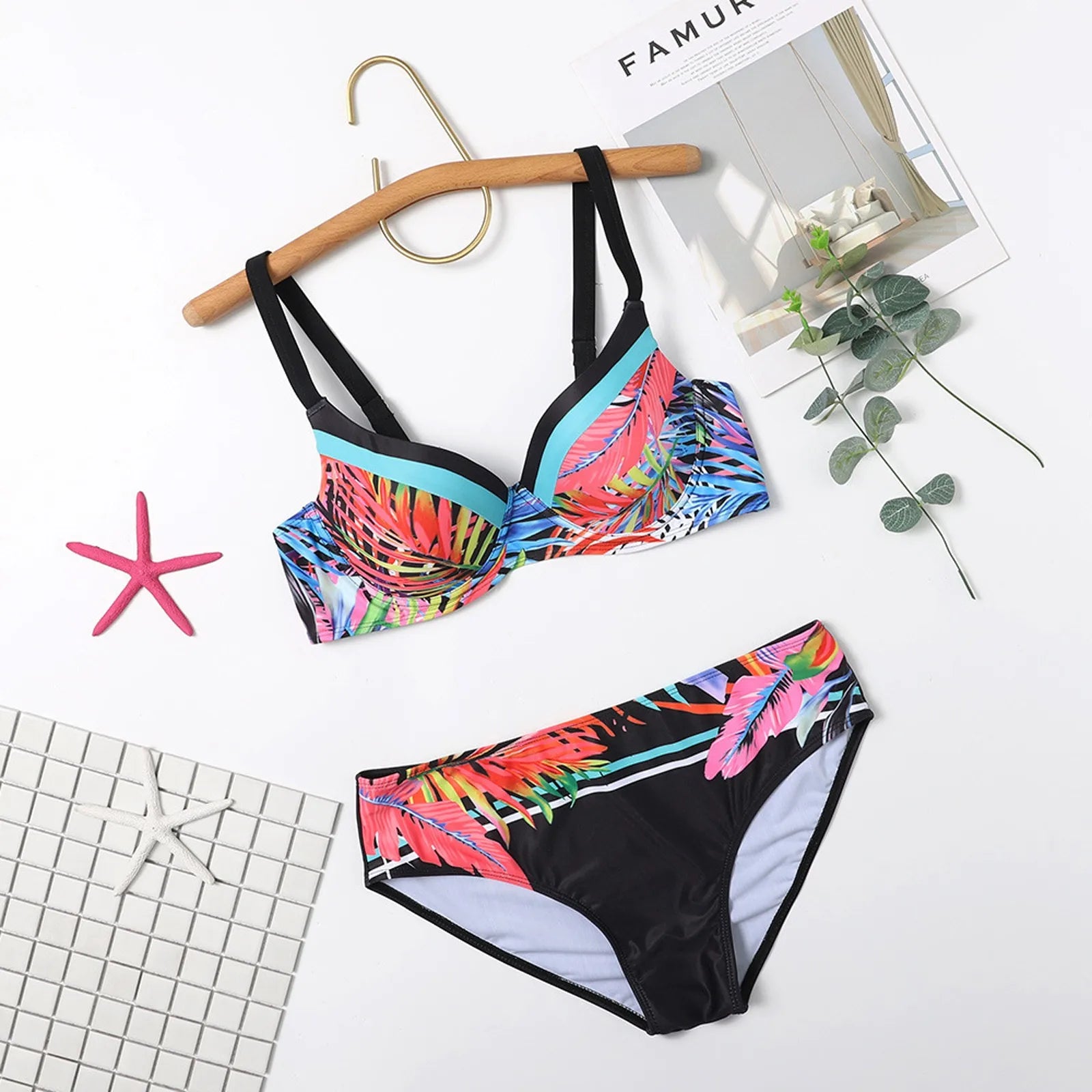 Sexy Print Split Swimsuit Fashion Steel Support Separate Two-Piece Bikini Sets Beach Pool Bather Holiday Back Buckle Swimwears