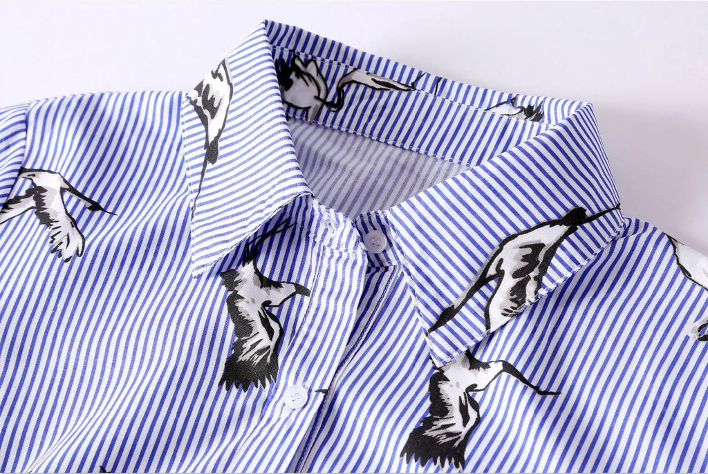 AliExpress European and American women's clothing popular long-sleeved women's clothing striped shirt dress single-breasted belt