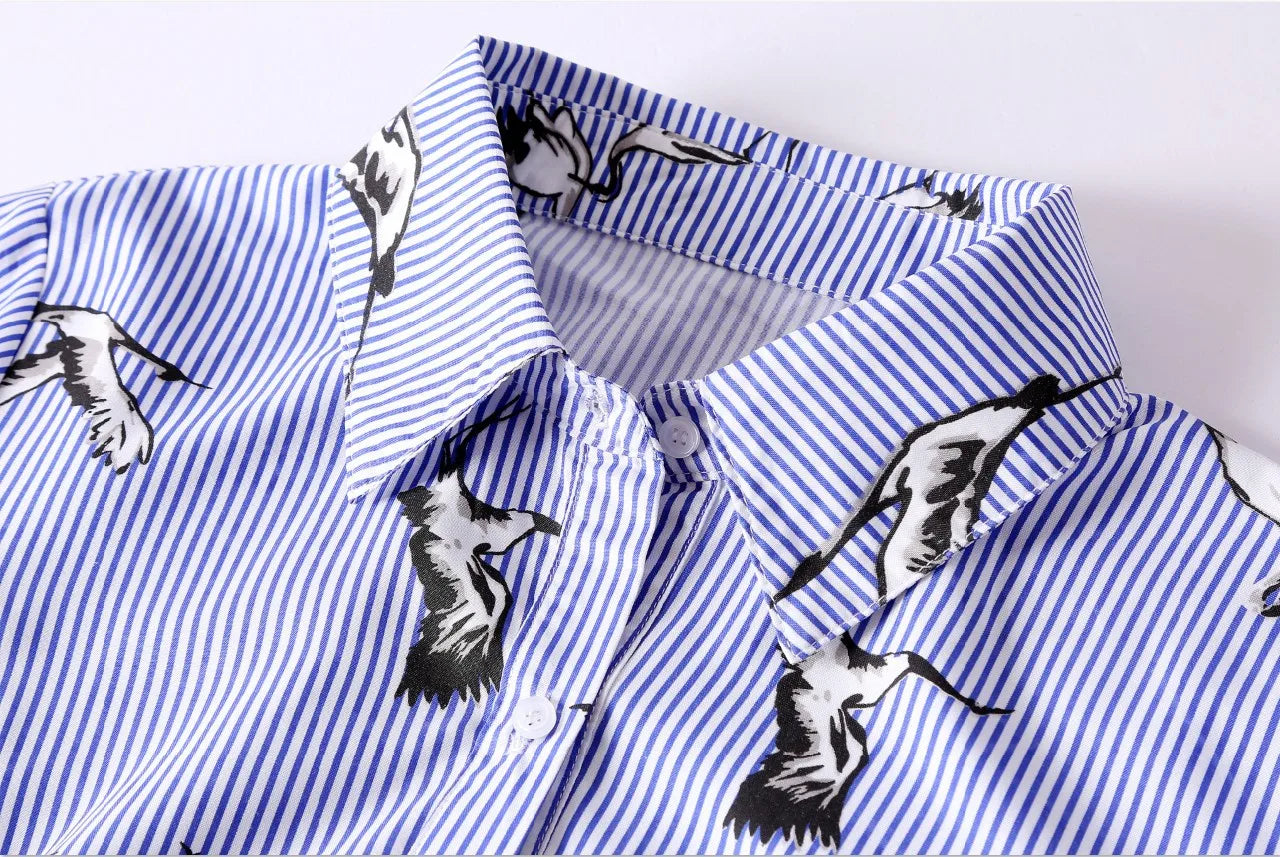 AliExpress European and American women's clothing popular long-sleeved women's clothing striped shirt dress single-breasted belt