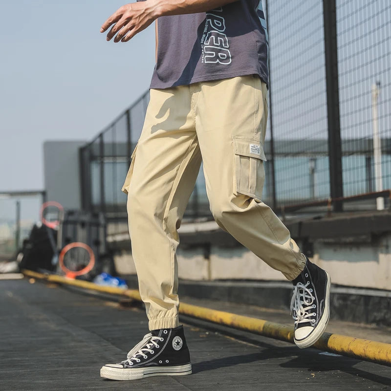 Classic Design Multi Pocket Cargo Pants, Men's Casual Loose Fit Drawstring Cargo Pants/Joggers For Spring Summer Outdoor