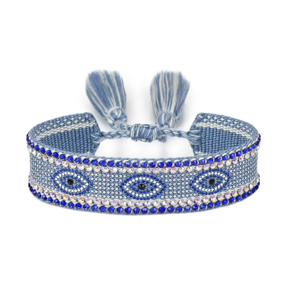 Evil Eyes Woven Bracelets Stackable Wrap Fabric Bracelets