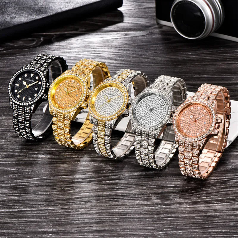 Montre Homme Men Famous Brand Watches Hip Hop Diamond Fashion Casual Golden Luxury Date Quartz Vintage Watch Silver Reloj Hombre