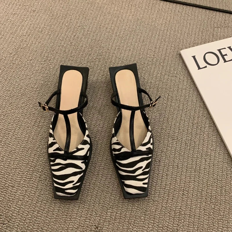 2024 Summer Women Mules Slipper Fashion Shallow Square Toe Slides Outdoor Dress Sandal Women's Sandalias