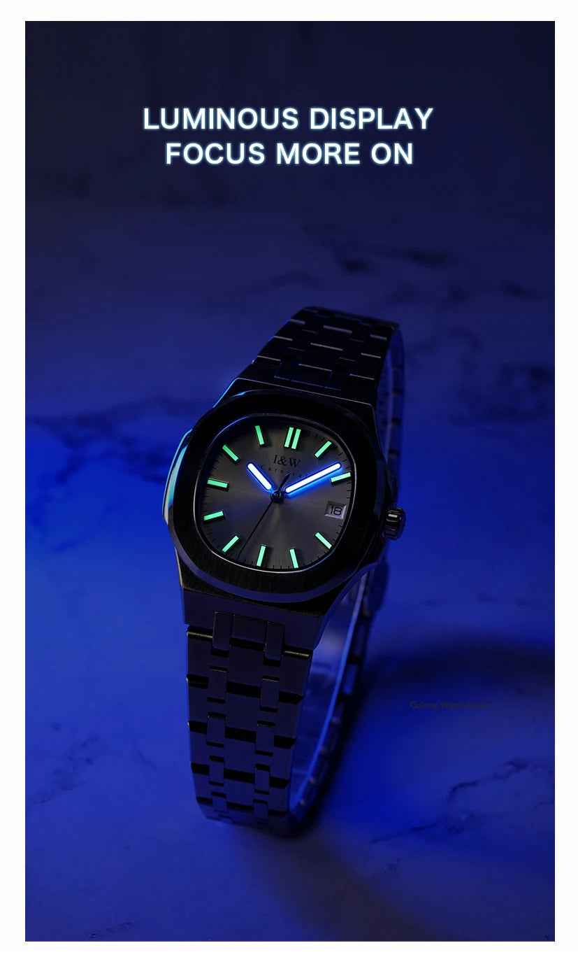 I&W Simple Quartz Watch for Women 2024 New Design Ladies Watches Sapphire Calendar Full Steel Bracelet Waterproof Montres Femmes