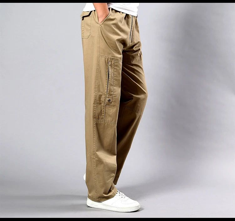 IPPOLICH Men's Pants Sweatpant Leisure Breathable Pants Pockets Wide Leg Cotton Black Cargo Pants Classic Man Casual Cargo Pants