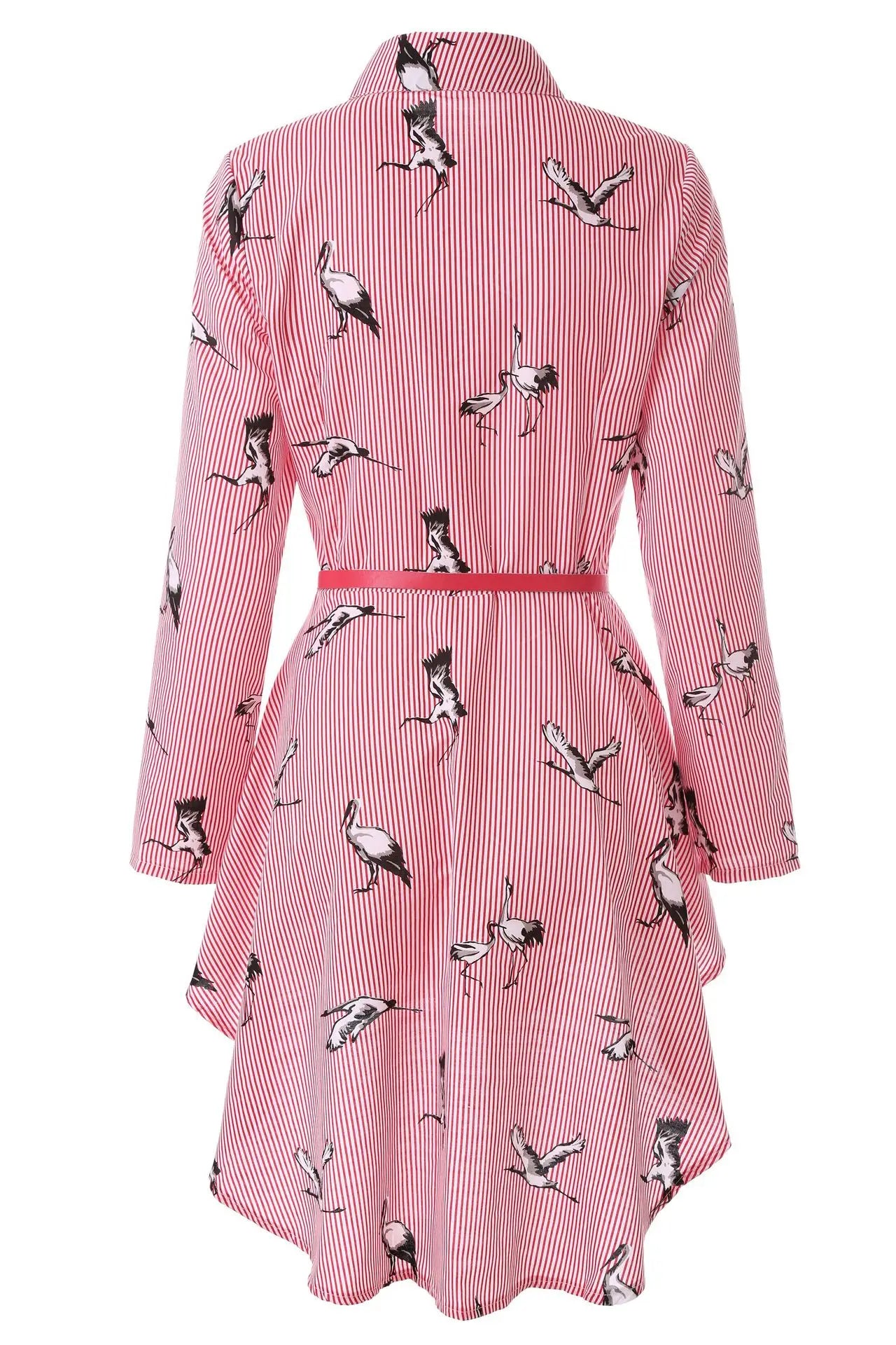 AliExpress European and American women's clothing popular long-sleeved women's clothing striped shirt dress single-breasted belt