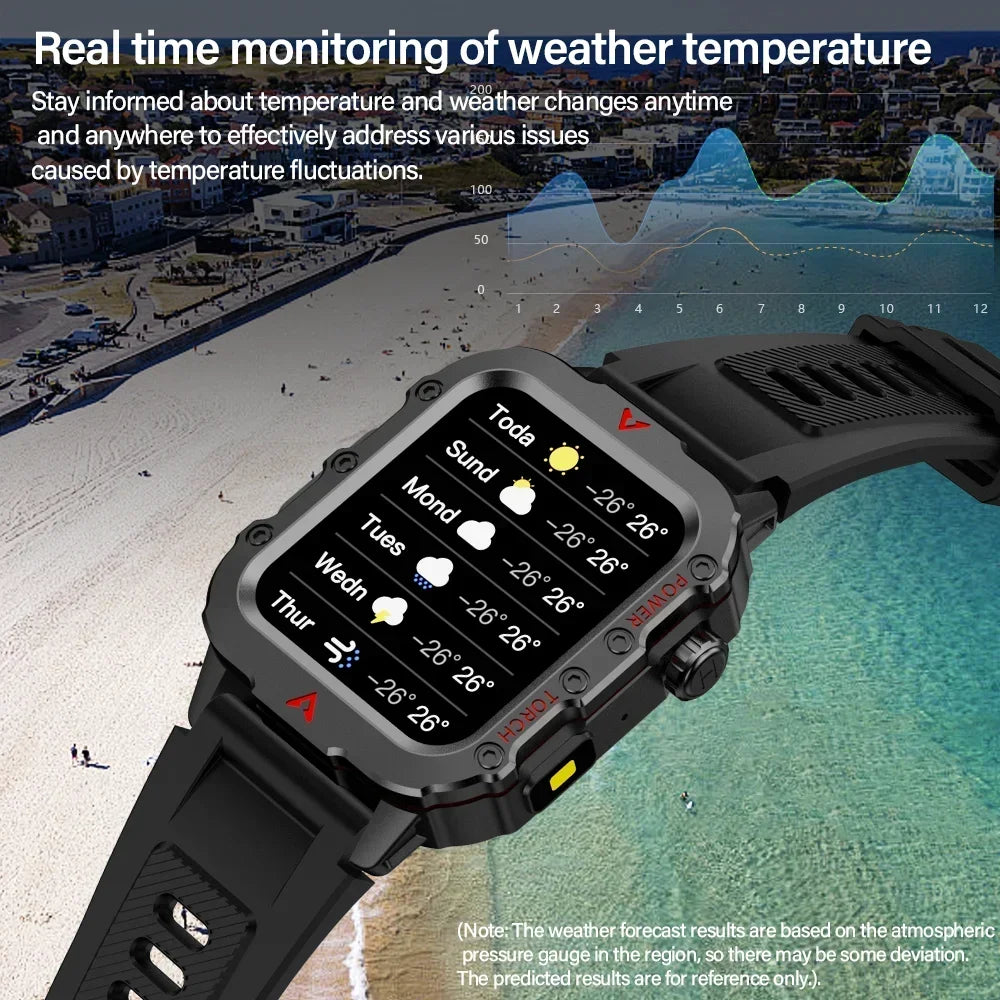 2024 Military Montres Hommes Smartwatch LED Outdoor Sports Watches For Men Women 1.73inch Bluetooth reloj hombre Smart Watch