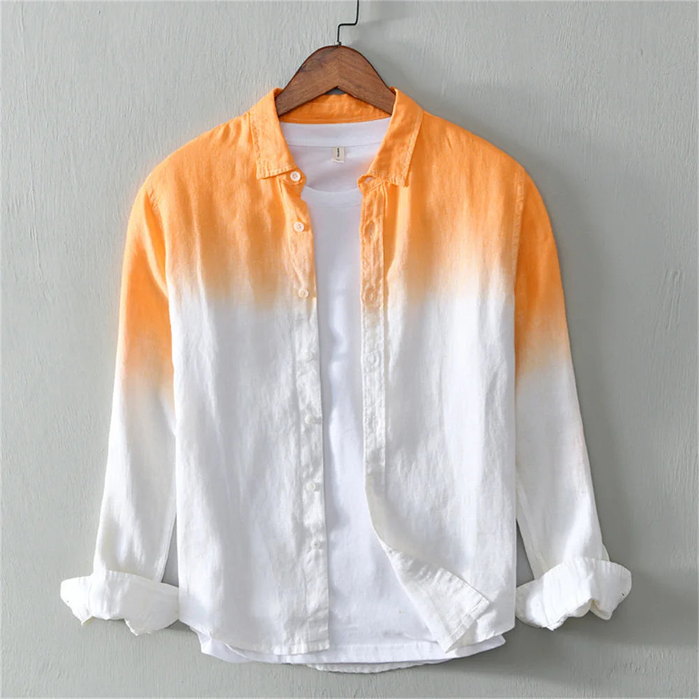 Men's clothing linen casual comfortable long sleeve shirt fashionable gradient trendy men's clothing oversized design