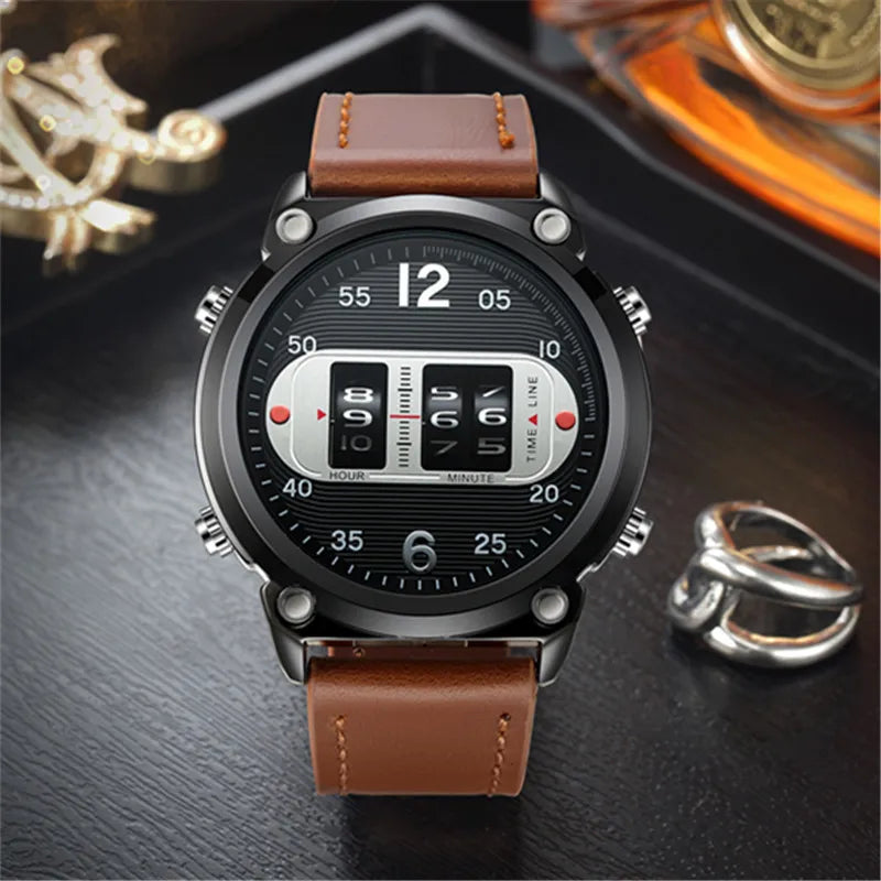 Big Brand Unique Designer Watches For Men Fashion Leather Band Simple Sports Date Quartz Watch Black Montres de Marque de Luxe