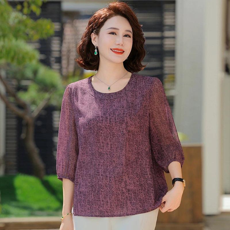 New Vintage Chiffon Women's Clothing Korean Pullovers Women's Clothing Summer Printing half sleeve Tops O-neck T-Shirts