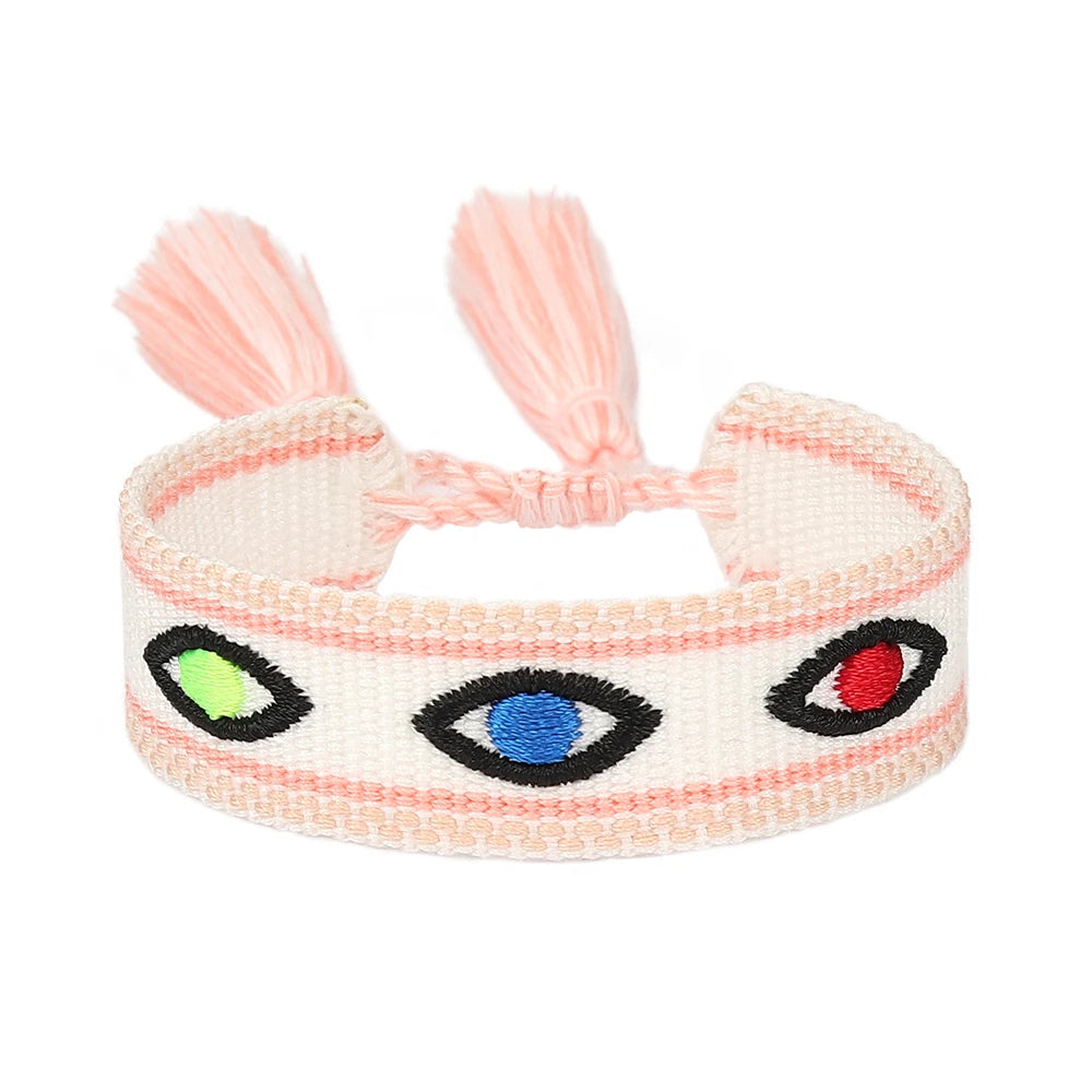 Woven Bracelets Evil Eyes Stackable Wrap Fabric Bracelets